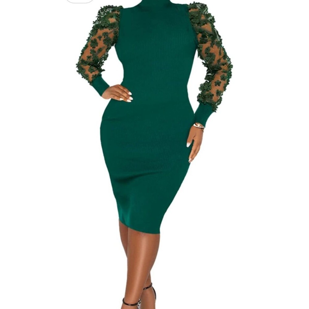 Almost Famous NWOT Women’s Long Sleeve mesh figure hugging knee length dress S - Picture 6 of 6
